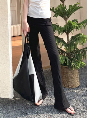 【LAMBO特】腿长3米！春夏薄款！ 高腰微喇叭 松紧腰弹力开叉长裤