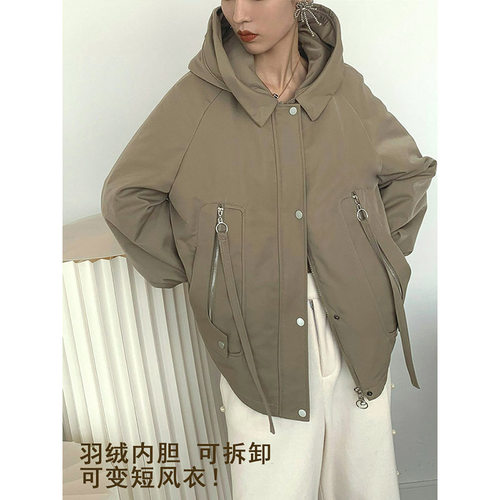 【LAMBO特】羽绒内胆可拆卸 风衣2件套 90%白鸭绒 短派克服羽绒服