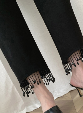 【LAMBO @特】 定制垂坠珠帘 暗纹 弧形流苏西裤