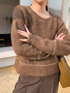 30%羊毛 50%长纤阿尔巴卡羊驼毛 手工缝线毛衣 LAMBO