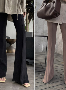 【LAMBO 特】腿长3米！春夏薄款！弹力 暗纹 高腰微喇叭开叉长裤