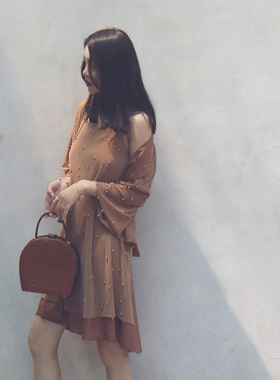 【LAMBO独家@特】精工定制钉珠闪银 开叉短开衫 吊带裙套装