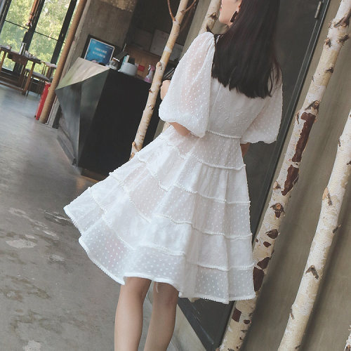 【LAMBO独家】蕾丝立体烧花拼接 大波浪裙摆仙女连衣裙