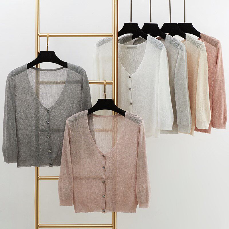 冰丝开衫女薄款空调衫韩版针织外套夏季七分袖短款上衣披肩防晒衣|ruв категории Женская одежда, шерстяной свитер - от Buy2taobao.com для оказания профессиональной услуги покупки агента Taobao