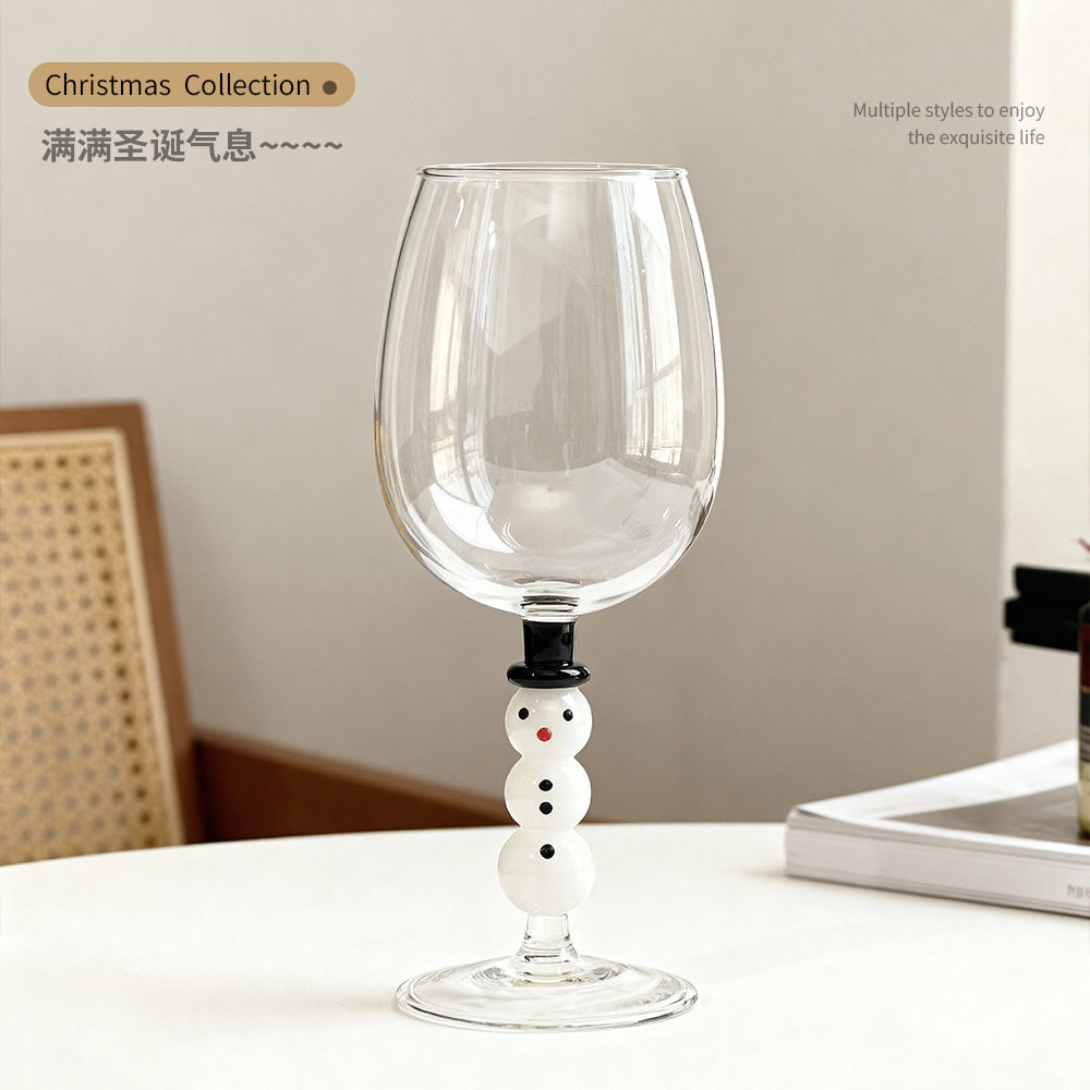 圣诞雪人玻璃高脚杯红酒杯香槟杯创意新年圣诞树高脚杯葡萄酒杯子