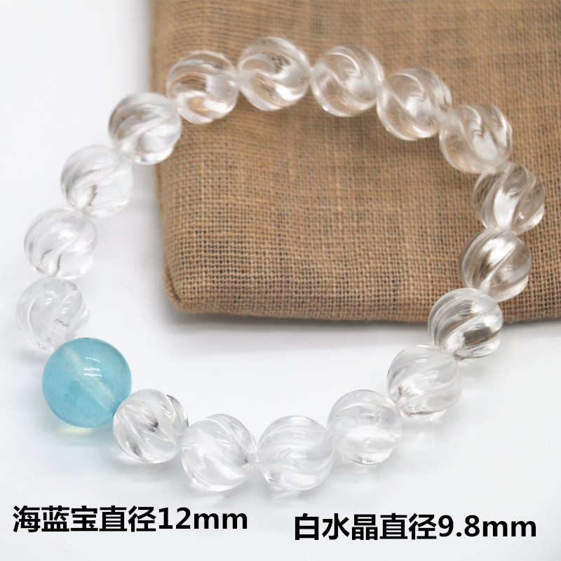 天然白水晶紐紐珠配12mm海蓝宝珠女款手串手链自带送礼皆可现货