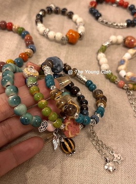 手作款 新中式民族风陶瓷手链女国风手饰串珠手串2023年夏季新款