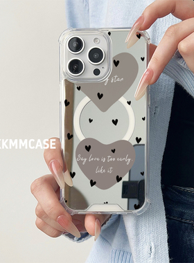 适用于苹果磁吸镜面手机壳iPhone12ProMax情侣14个性三星GalaxyS24Plus新款华为Pura70Ultra全包防摔创意