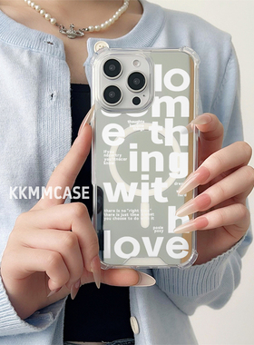 适用于苹果磁吸镜面手机壳iPhone13ProMax保护套三星GalaxyS24Ultra硬壳华为Pura70Pro+新款14Plus全包防摔