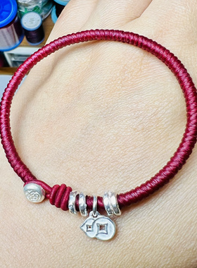深红高光泰蜡秘鲁结扣925银盘缠福禄金刚结手绳足银手工编织手链