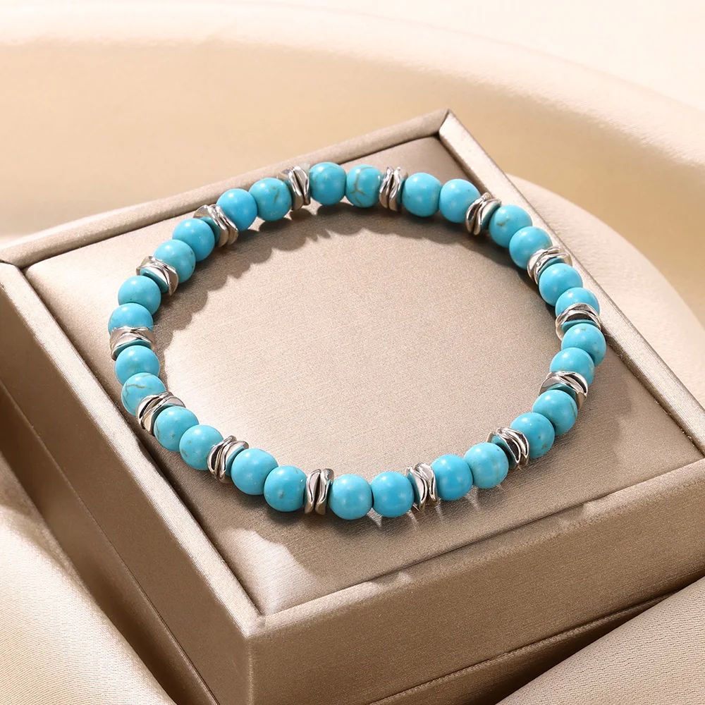 Bohemian Handmade Natural Stone Turquoises Beads Bracelets M
