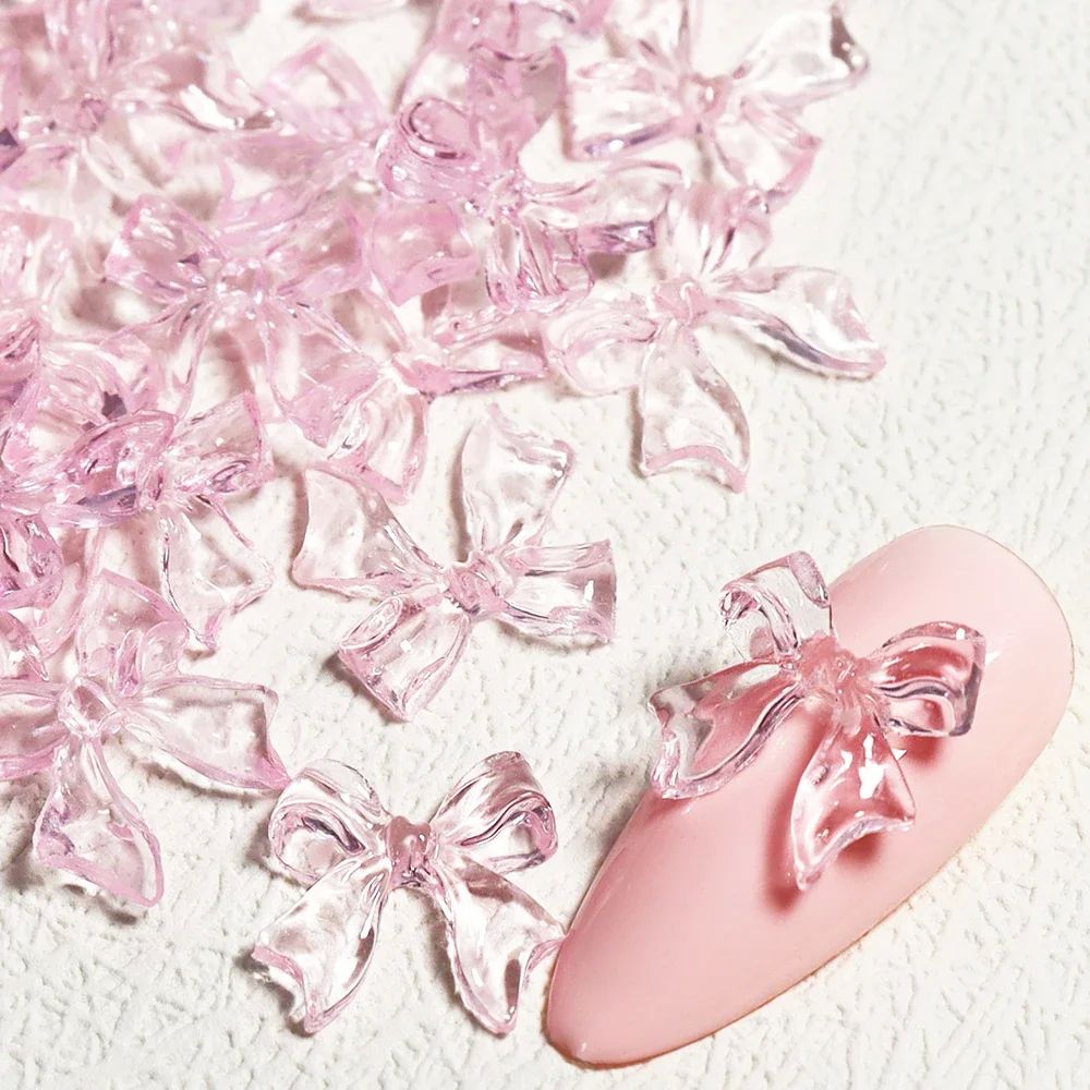30pcs Kawaii Candy Pink Bow Nail Charms 3D Resin Jewelry Nai