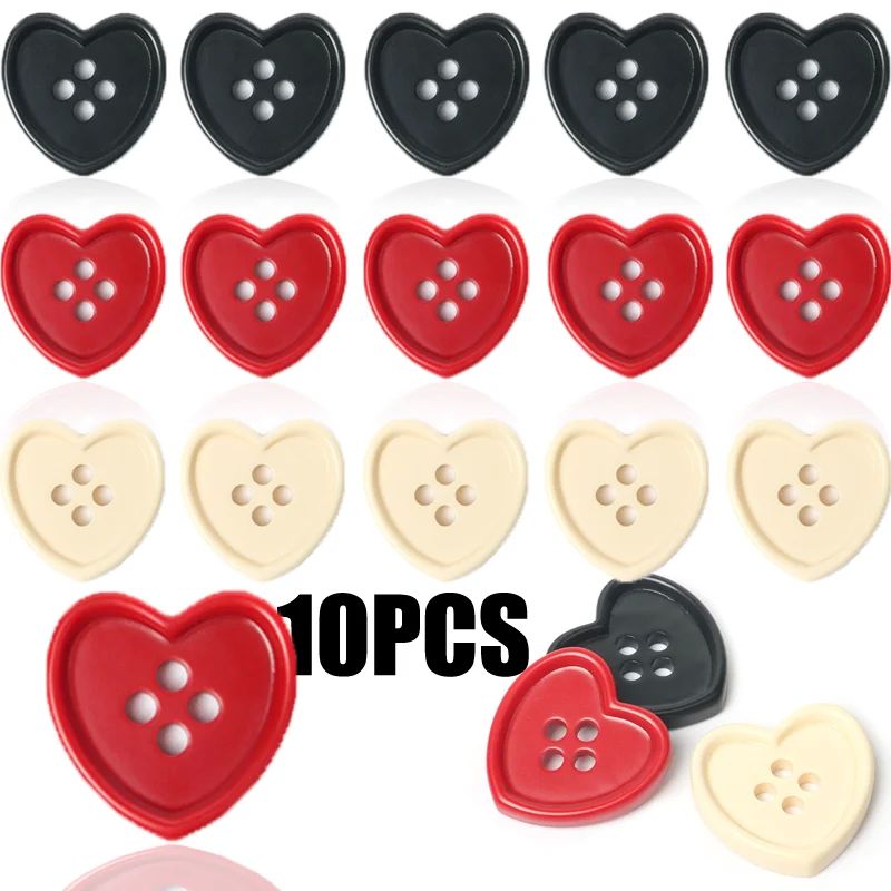 10Pcs Heart Shape Plastic Buttons for Needlework Sewing DIY