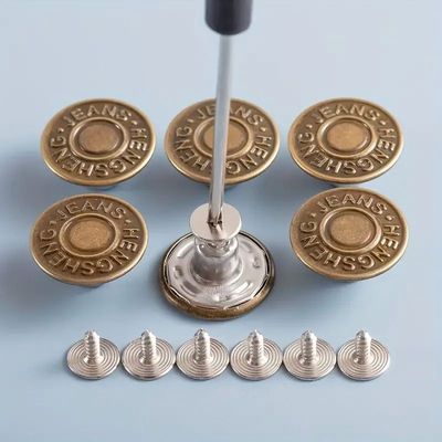 10PCS Adjustable No-Sew Bronze Jeans Buttons - Durable Metal