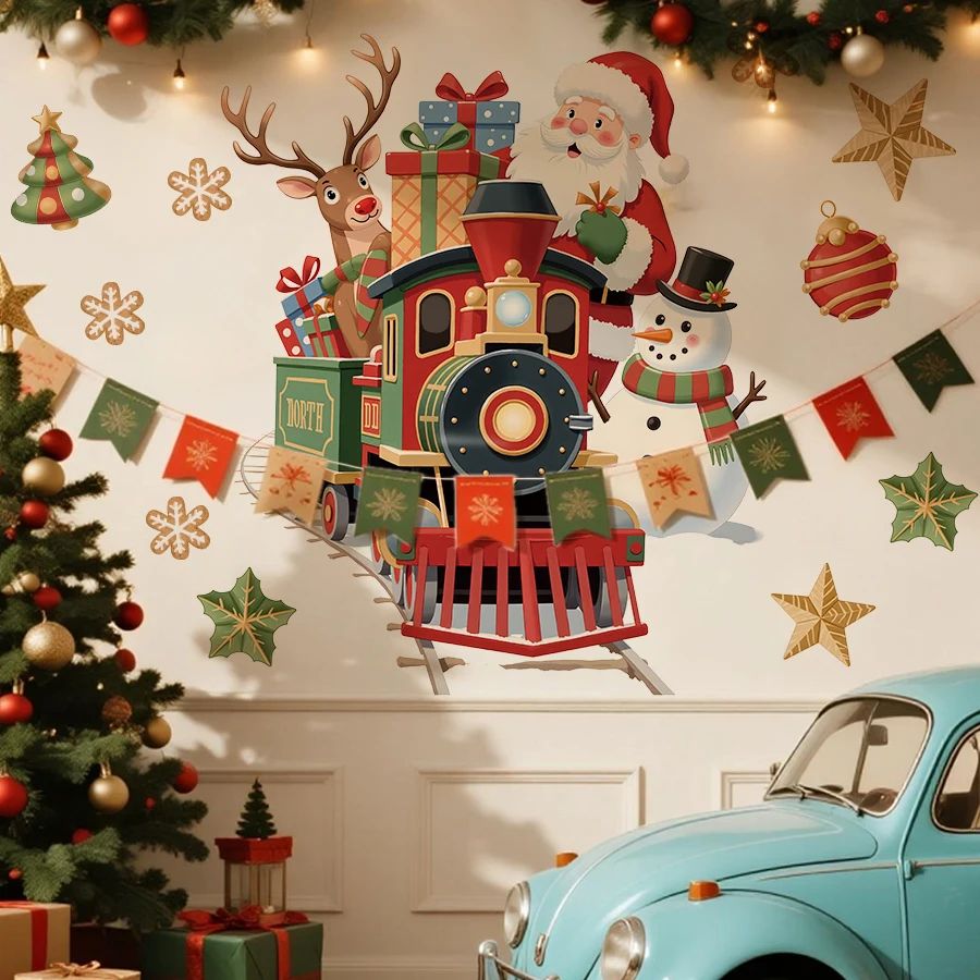Christmas Train Wall Sticker Removable PVC Christmas Party D
