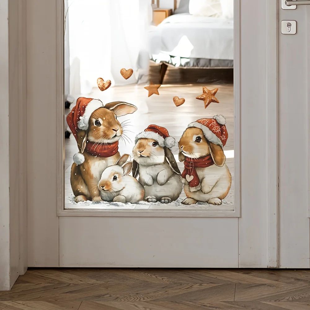 1pc Christmas Sticker with Bunny Design - Removable Waterpro