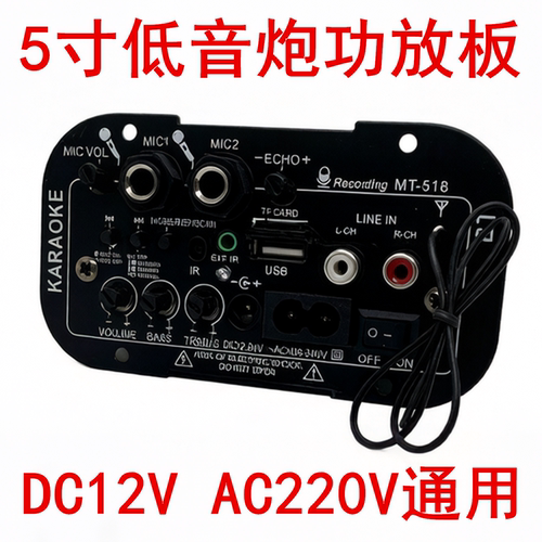 蓝牙双话筒12V24V220V收音功放板