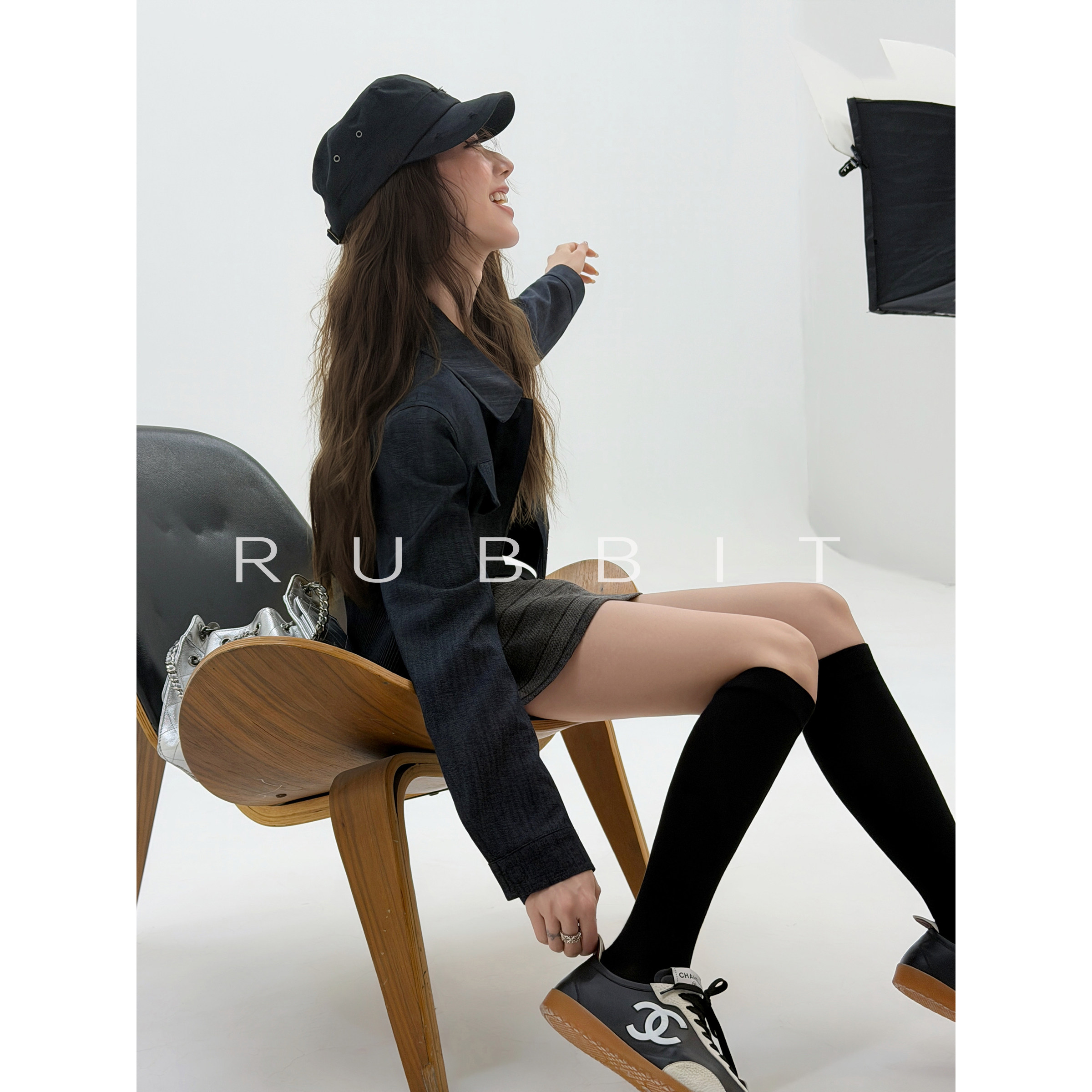 RUBBIT CHIC随性时髦 牛仔丝绵短外套 简约休闲翻领夹克上衣 柔软