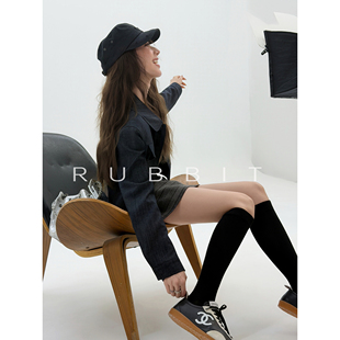 简约休闲翻领夹克上衣 牛仔丝绵短外套 柔软 CHIC随性时髦 RUBBIT