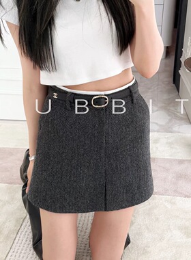 RUBBIT秋冬新品 简约百搭高腰高质感羊毛短裙裙裤 毛呢半裙