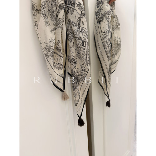 RUBBIT CHIC 2026 素描黑白色 时髦百搭双面披肩方巾