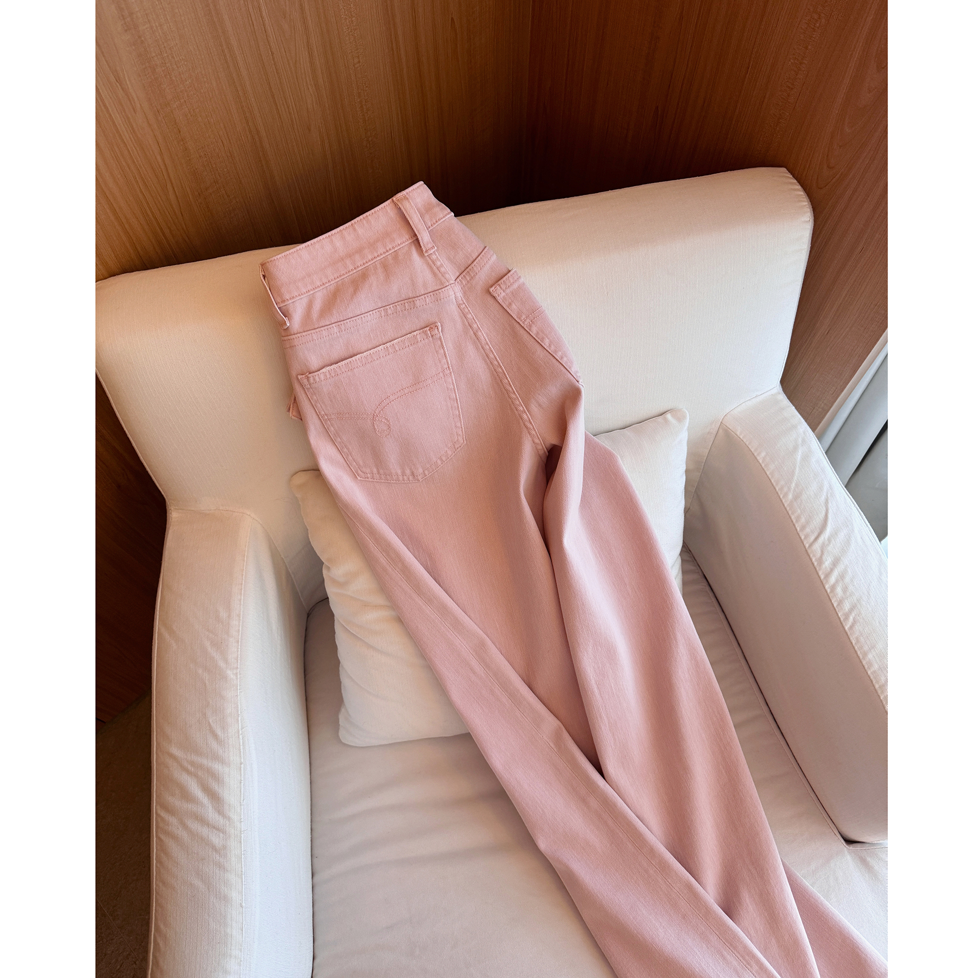 RUBBIT25春夏 进口牛仔粉美式牛仔裤 细腰翘臀好版型高腰直筒长裤