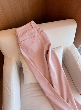 RUBBIT25春夏 进口牛仔粉美式牛仔裤 细腰翘臀好版型高腰直筒长裤