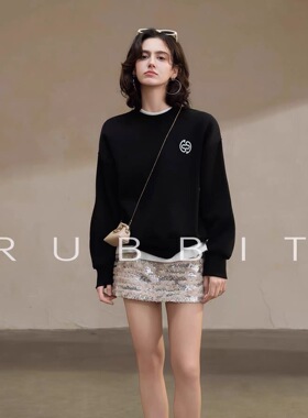 RUBBIT百搭不过时经典圆领卫衣宽松纯棉简约风上衣 单穿/内搭皆可