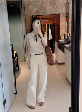 RUBBIT夏日新品 软糯Q弹牛仔裤 侧缝高腰阔腿直筒长裤 休闲松弛感