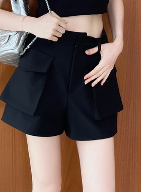 RUBBIT夏新品 高阶极简风大口袋阔腿短裤 高腰薄款宽松休闲短西裤