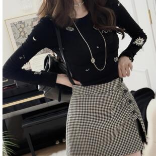 打底长袖 RUBBIT春季 印花弹力显身材显瘦小修身 时髦精 T恤女 新品