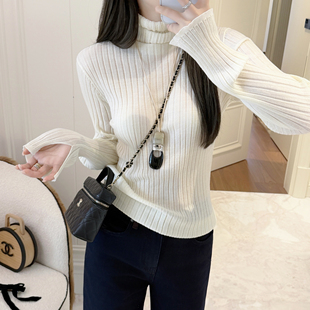 温暖堆堆领打底衫 RUBBIT软糯显瘦 美丽诺羊毛坑条高领针织毛衣