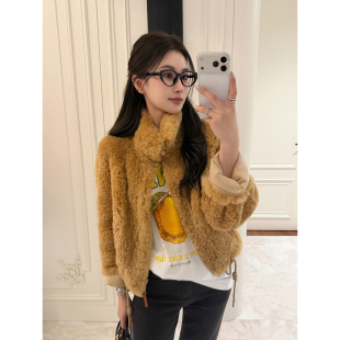 RUBBIT CHIC 温暖立领抽绳环保皮草 轻奢泰迪熊毛绒大衣外套女