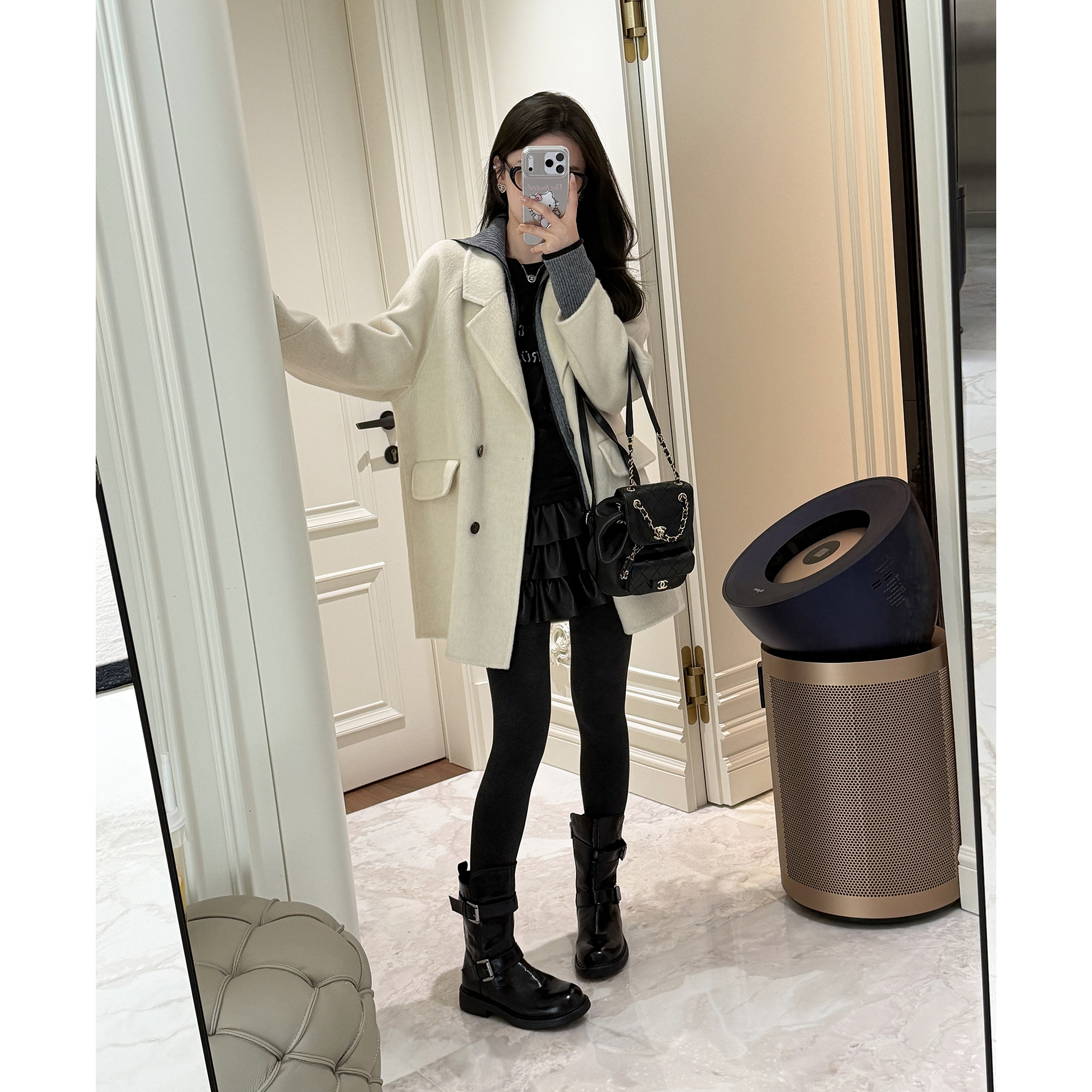 RUBBIT轻奢系 氛围担当~山羊绒澳洲羊毛双面呢中长款大衣外套女