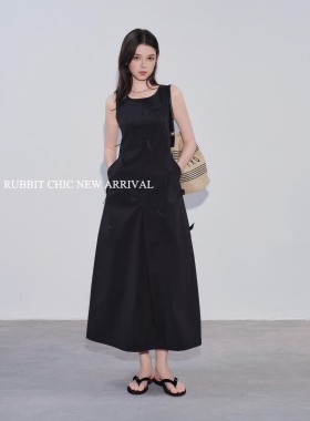 RUBBIT精致重工 立体郁金香收腰无袖连衣裙 气质赫本风微修身长裙