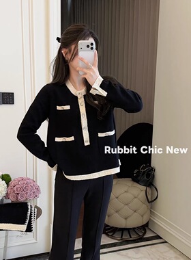 RUBBIT轻奢‘巴黎衫’气质小香羊毛针织衫 轮廓A摆显瘦毛衣上衣女