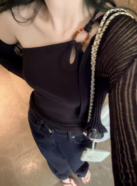 RUBBIT夏款 买手店合作款 小众设计感水滴琥珀扣斜肩背心修身显瘦