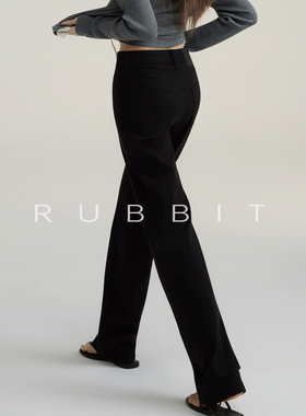 RUBBIT CHIC质感满满窄版直筒牛仔裤 弹力棉高腰显瘦垂感长裤女