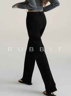 RUBBIT CHIC质感满满窄版直筒牛仔裤 弹力棉高腰显瘦垂感长裤女