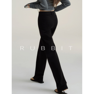 弹力棉高腰显瘦垂感长裤 直筒牛仔裤 女 CHIC质感满满窄版 RUBBIT