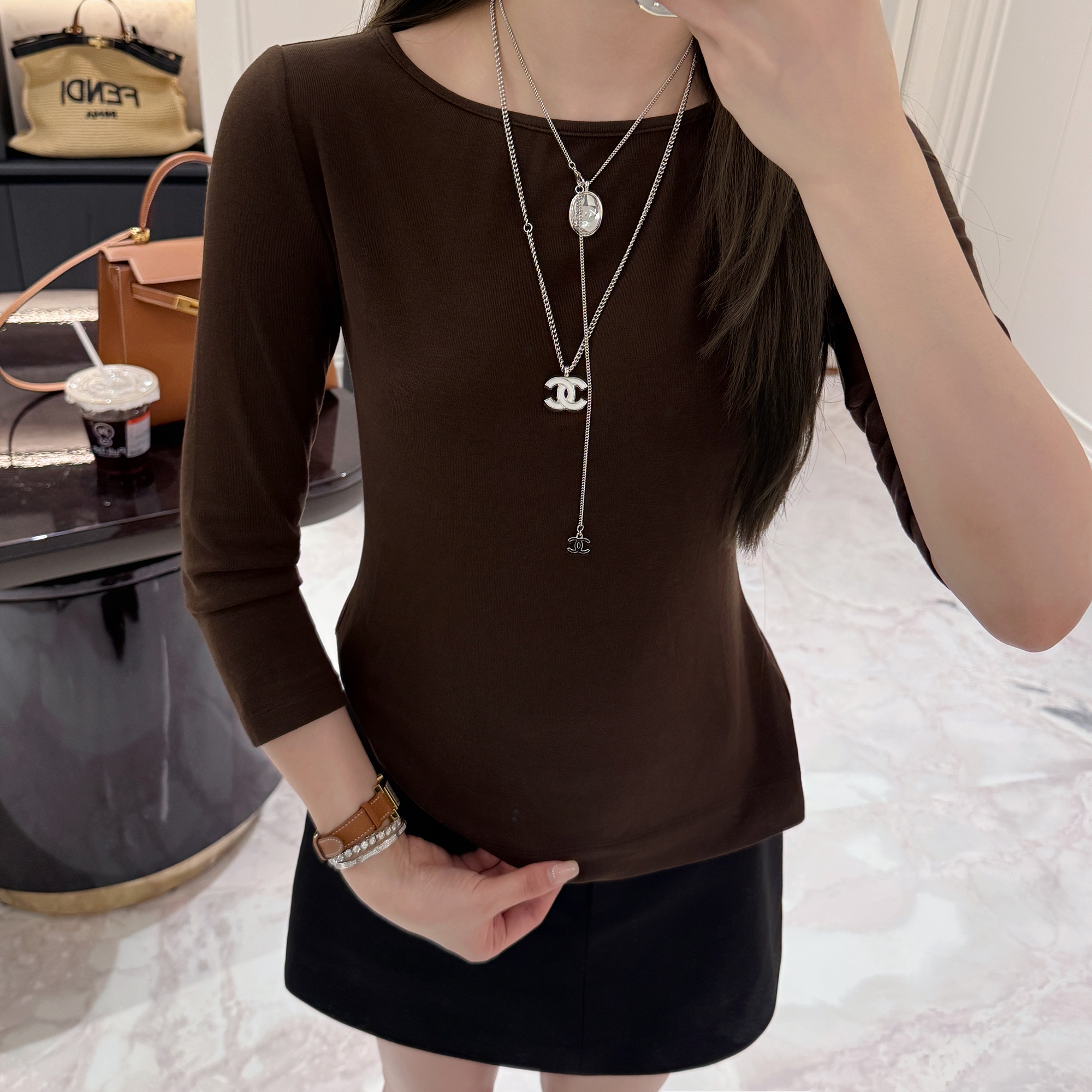 七分袖通勤显瘦复古船领显瘦上衣