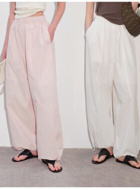 RUBBIT夏日新品 会呼吸的工装气球裤进口功能性面料高腰休闲裤女