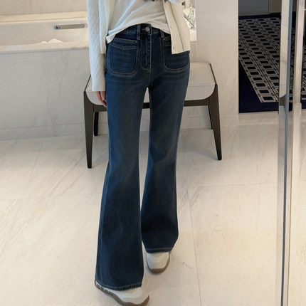 RUBBIT天天穿都不腻！加绒款高腰微喇牛仔裤 修身显瘦显腿长长裤