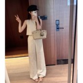 RUBBIT买手店合作款 高腰长裤 松弛休闲感亚麻条纹套装 极简马甲