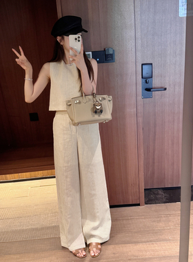 RUBBIT买手店合作款 松弛休闲感亚麻条纹套装 极简马甲+高腰长裤