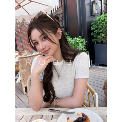 RUBBIT CHIC 基础百搭 简约高级感通勤 纯色显瘦针织短袖 上衣女