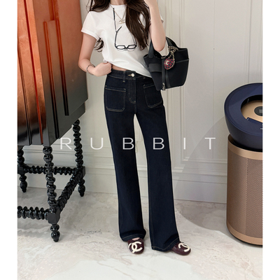 RUBBIT CHIC“天生直腿”复古窄直筒牛仔裤 明线口袋显瘦百搭长裤