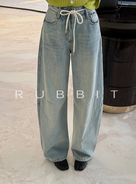 RUBBIT松弛感拉满~显瘦好搭配弯刀牛仔裤 宽松阔腿细腰显翘臀长裤