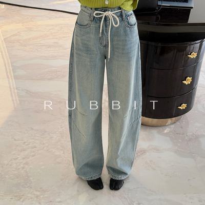 RUBBIT松弛感拉满~显瘦好搭配弯刀牛仔裤 宽松阔腿细腰显翘臀长裤