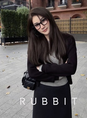 RUBBIT高织精纺收腰设计 蚂蚁腰拉链纯棉翻领短款针织开衫外套女